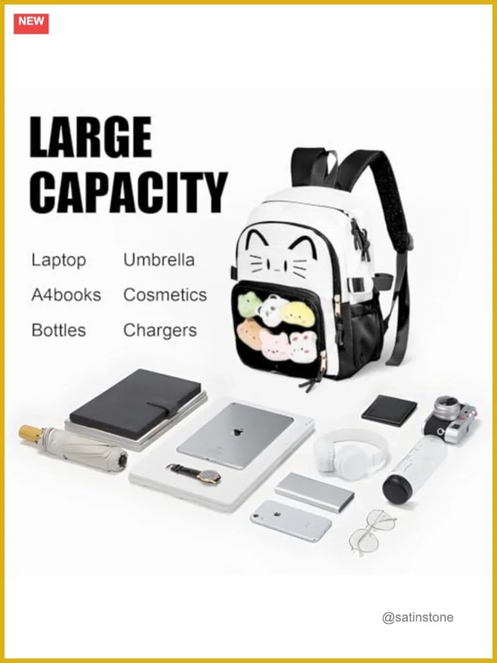Kawaii Cat Ita Backpack with Display Window - Pin Display Purse for Cosplay &